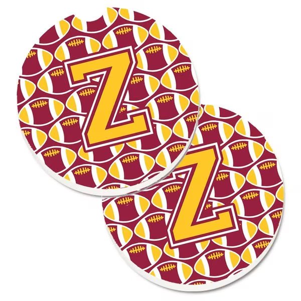 Letter Z Football Maroon and Gold Set of 2 Cup Holder Car Coaster, Carolines Treasures, Mfr#: CJ1081-ZCARC
